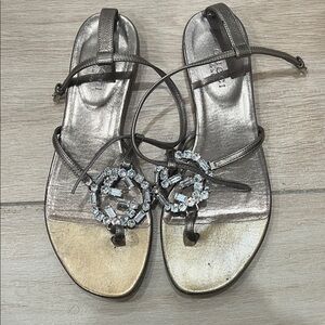 Gucci Metallic Sandals with Crystal Accents
